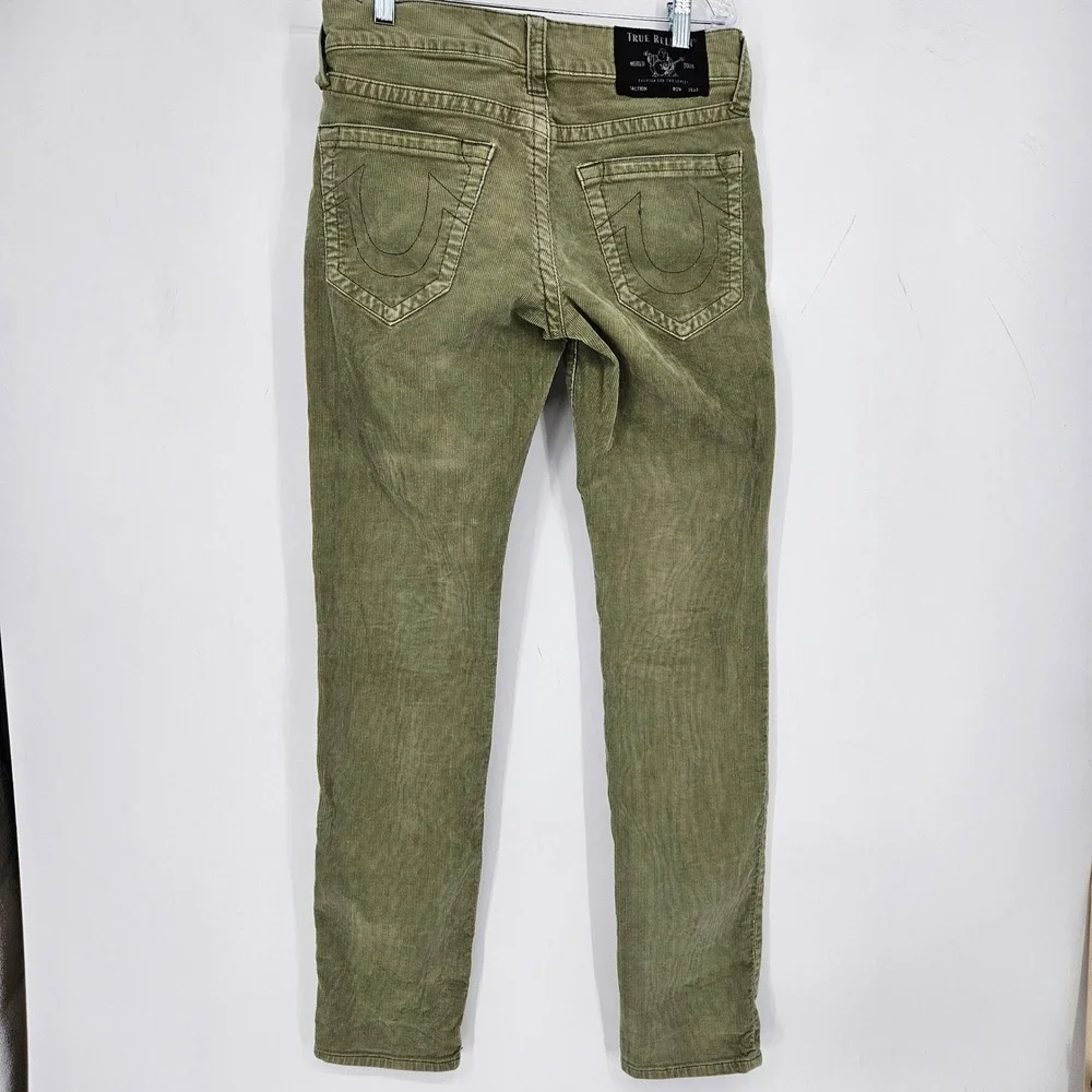 True Religion Corduroy Pants Mens 29 Green Relaxed Slim Jeans Geno Stretch